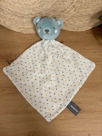 Doudou plat ours bleu blanc pois orchestra 