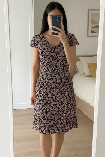 🌸 Robe fleurie noire et rose - Taille 38 🌸