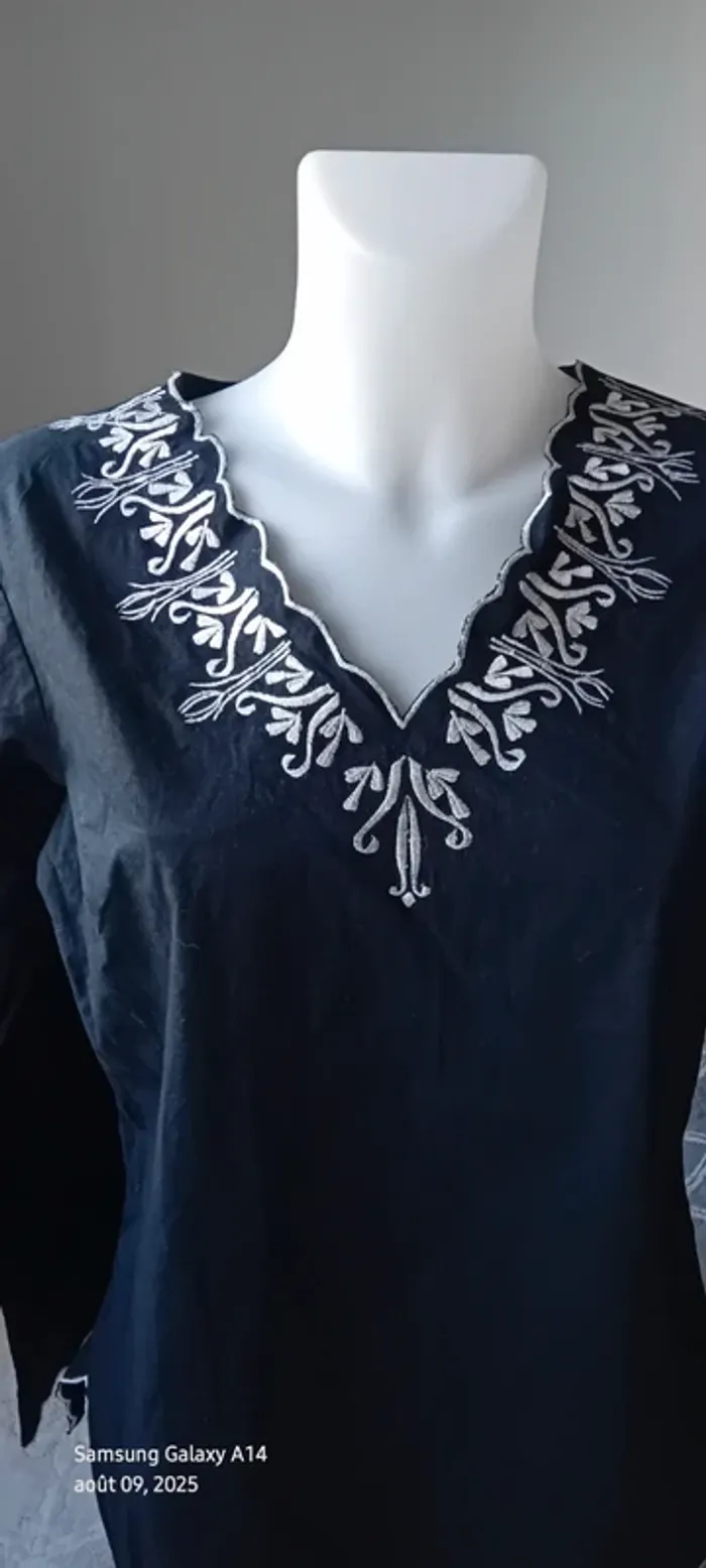 Tunique longue manches longues en coton esprit oriental avec broderies noir femme 38/40 lily rose - photo numéro 6