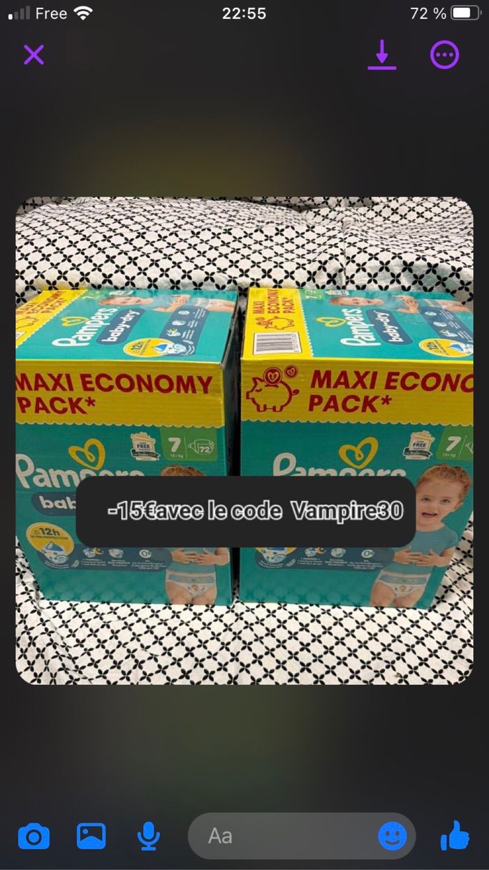 2 carton de couche Pampers taille 7