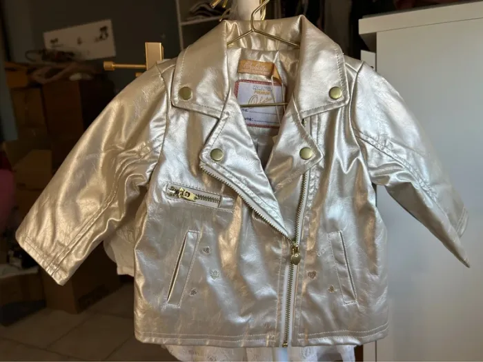 Veste blazer en similicuir doré Orchestra taille 9 mois neuf avec étiquette - photo numéro 3