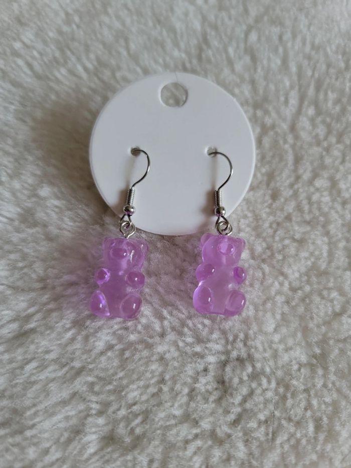Boucles d oreilles nounours mauve. - photo numéro 3