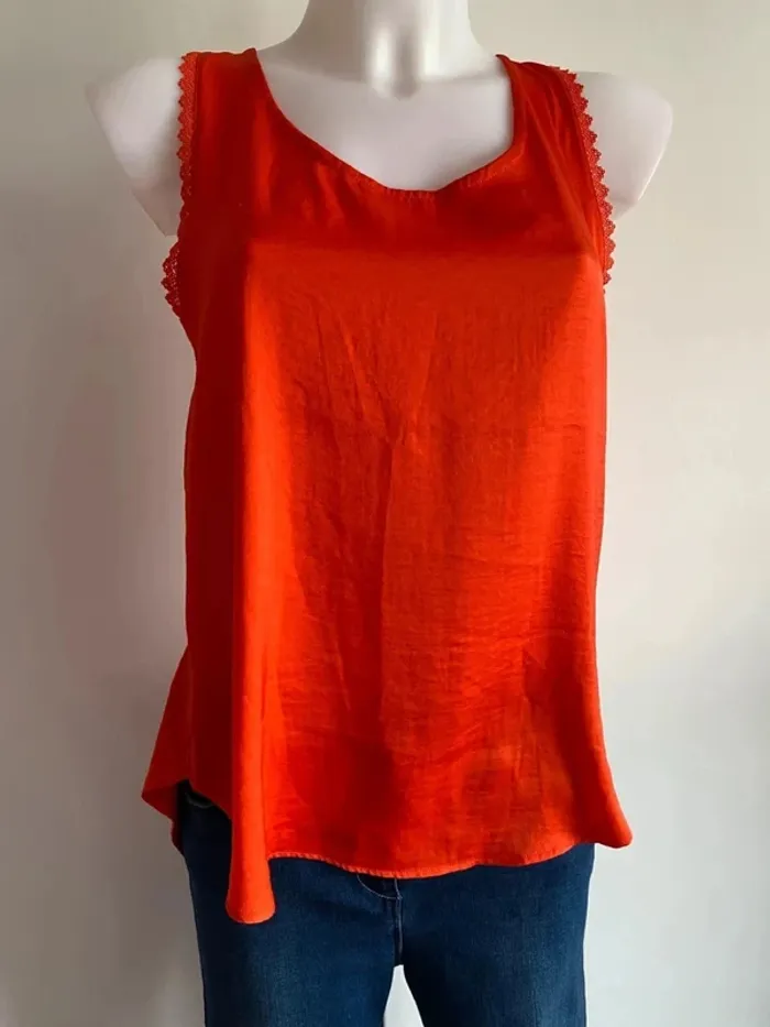 Débardeur orange satiné uni femme T 38/M