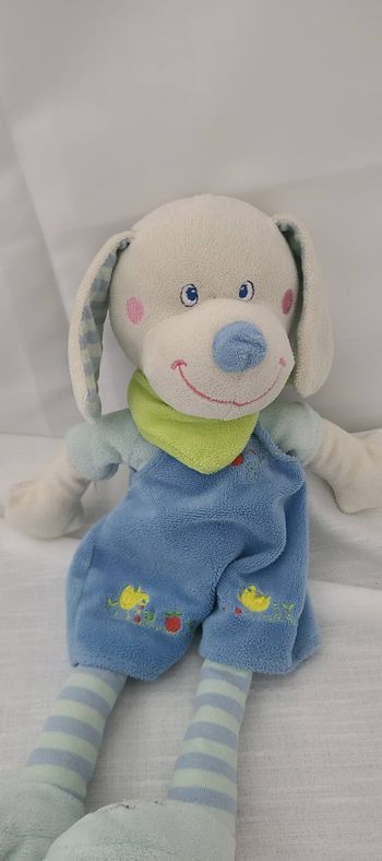 Mots d'enfants doudou chien bleu vert blanc bandana oiseau pomme