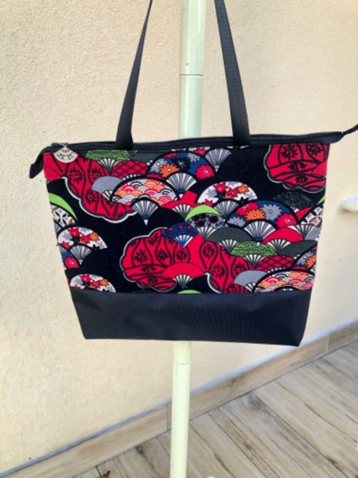 Grand sac noir motif éventail