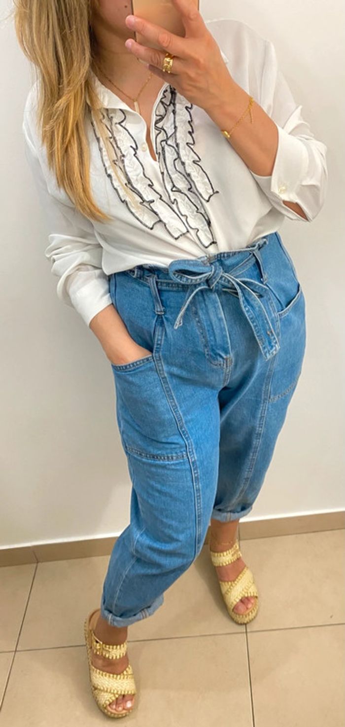 Chemise Zara Blanche Avec volant taille M - photo numéro 3