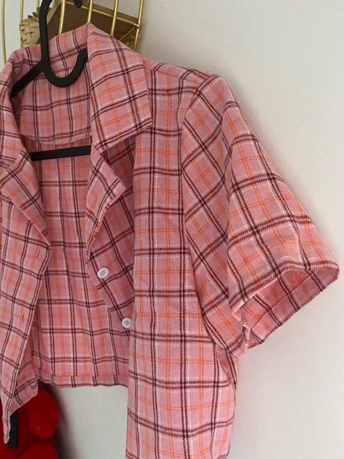 Top sans manches carreaux rose Neuve - photo numéro 3
