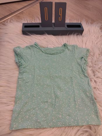 T shirt vert d'eau à pois blancs