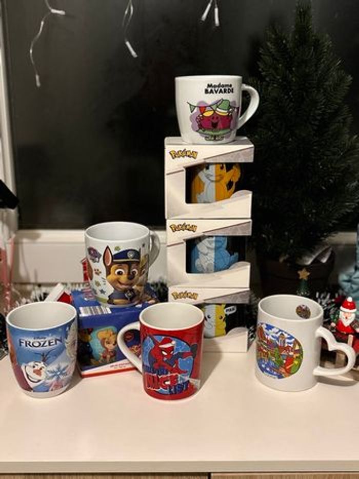 Lot de tasses Pokémon - Pat patrouille - Spider man - Monsieur Madame