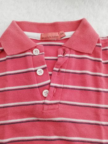 Polo manche courte rouge à rayures les p'tits babies 3 mois