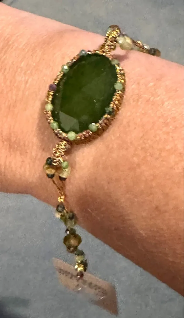 Bracelet bracelet cordons et fils tissés malachite jade et gros pavé perles d’eaux vert habaha Paris - photo numéro 10