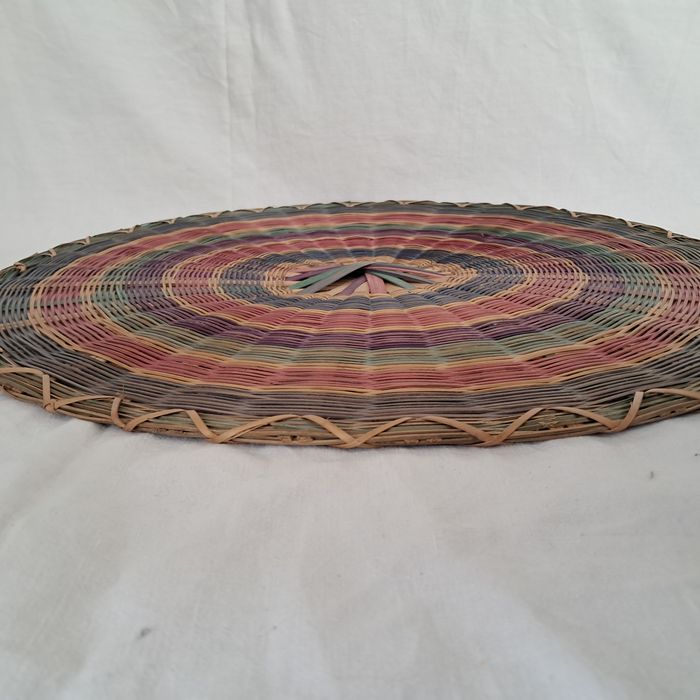 Décoration ronde murale en rotin osier multicolores du Laos - photo numéro 4