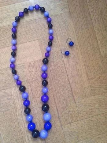 Parure collier + boucles d'oreilles - violet parme et noir