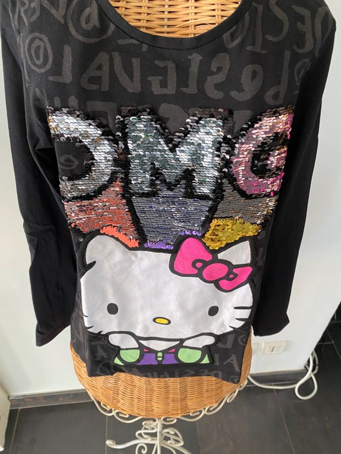 Tee shirt Desigual Hello Kitty noir a sequins paillettes taille 11-12 ans - photo numéro 4
