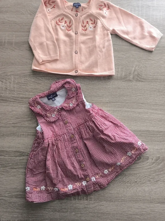 Magnifique ensemble fleuri à carreaux sergent major 6 mois gilet robe