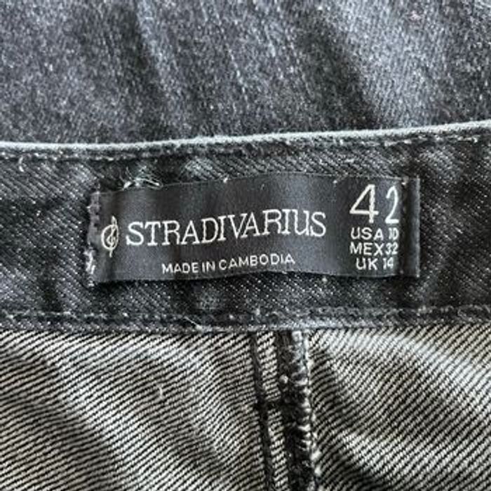 Jean droit noir Stradivarius taille 42 coupe large D92 denim brut délavé V063 - photo numéro 7
