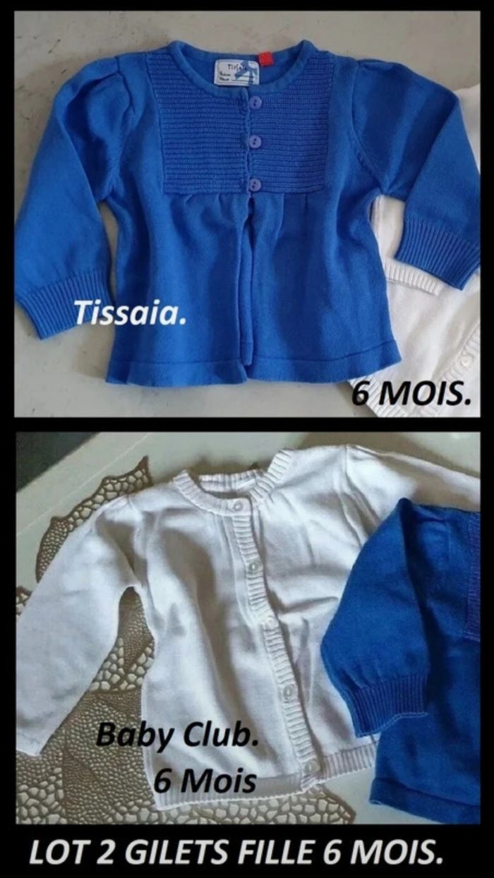 Lot de 3 T-shirts filles + 2 gilets taille 6 Mois. - photo numéro 2