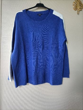 Pull bleu à bandes blanches sur les manches