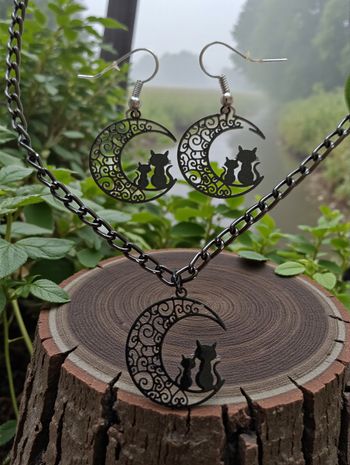 Parure Chat & Chaton – Lune Noire Filigrane