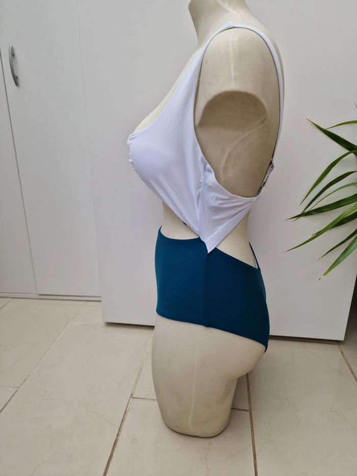 Maillot De Bain Sexy Effet 2 Pieces Blanc Bleu Petrol Marron - photo numéro 4