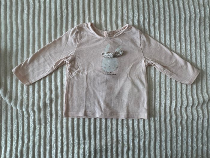 Top manche longue - blanc et rose - Kiabi - 6 mois - excellent état - photo numéro 2