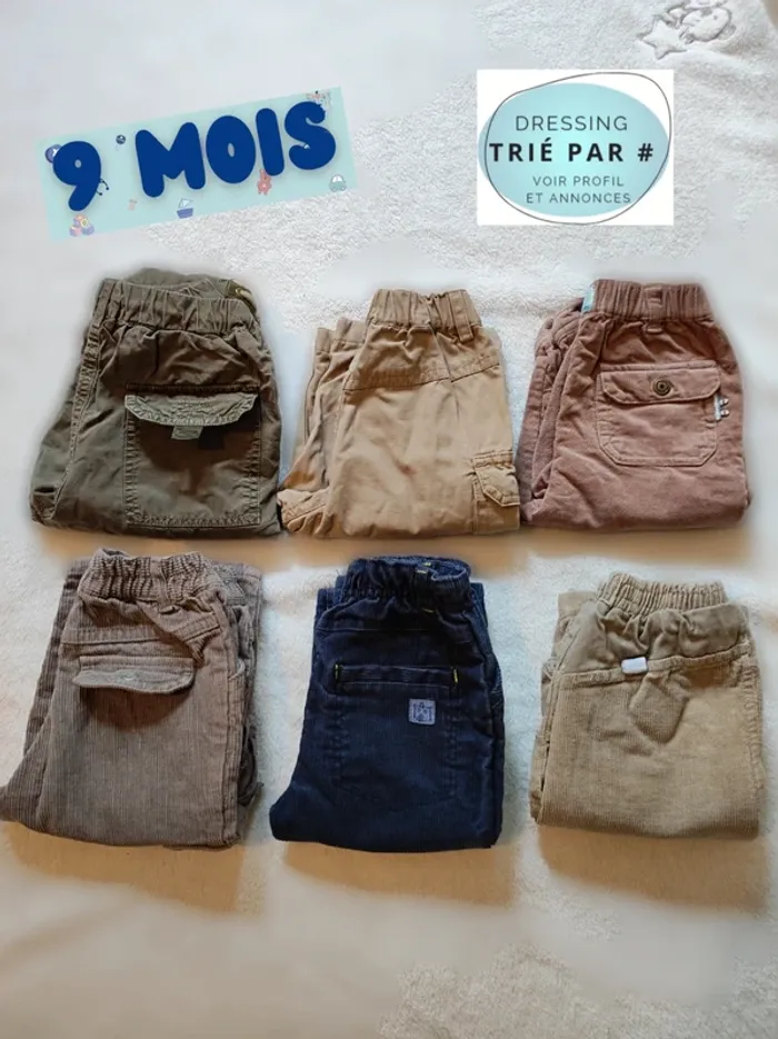 Lot 6 pantalon automne-hiver 9 mois