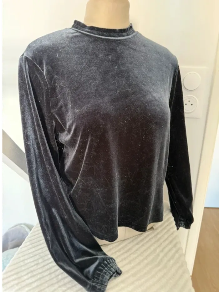 Haut velours noir Zara Basic – taille L