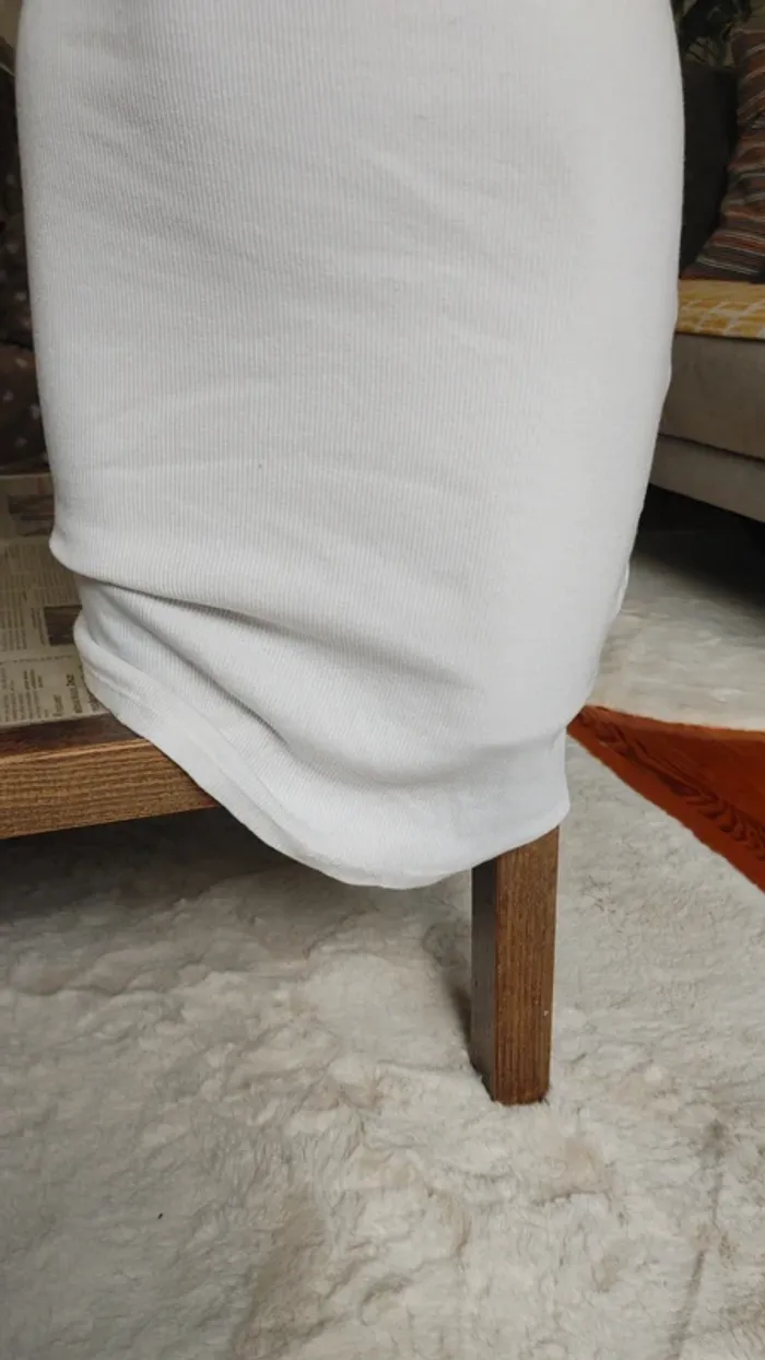 Robe polo blanc manches courtes côtelé mi-cuisse - photo numéro 8