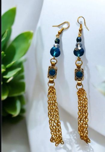Boucles d'oreilles pendante doré et bleu
