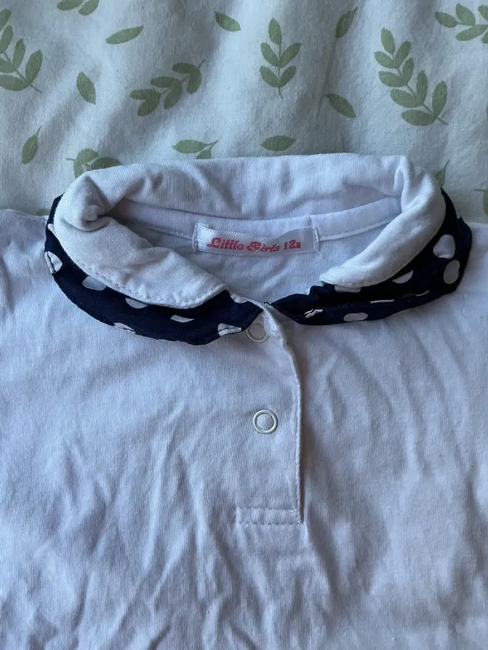 polo manches courtes blanc col marine little girls 12 mois - photo numéro 4