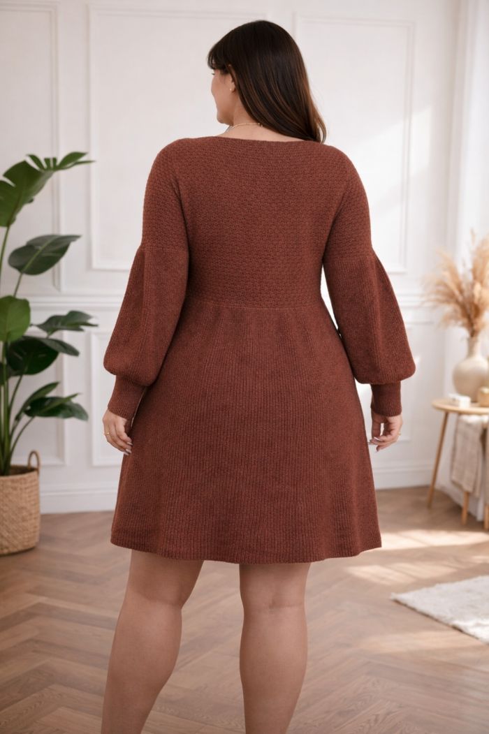 Robe pull en tricot maille texturées couleur cannelle terracotta Femme Taille 54 marque Boohoo 💍 - photo numéro 2
