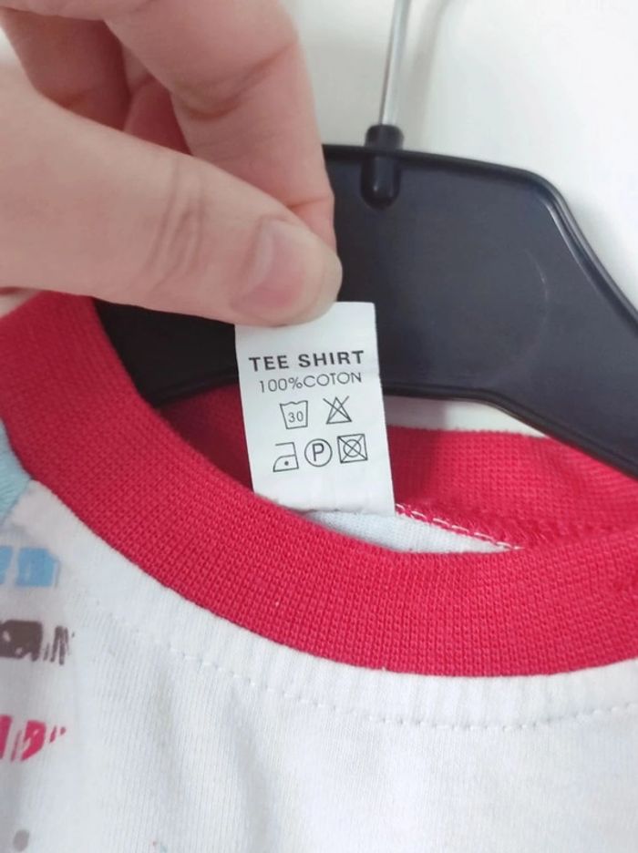 Tee-shirt bleu ciel blanc rouge chat / Tom & Kiddy - 12 mois - photo numéro 5