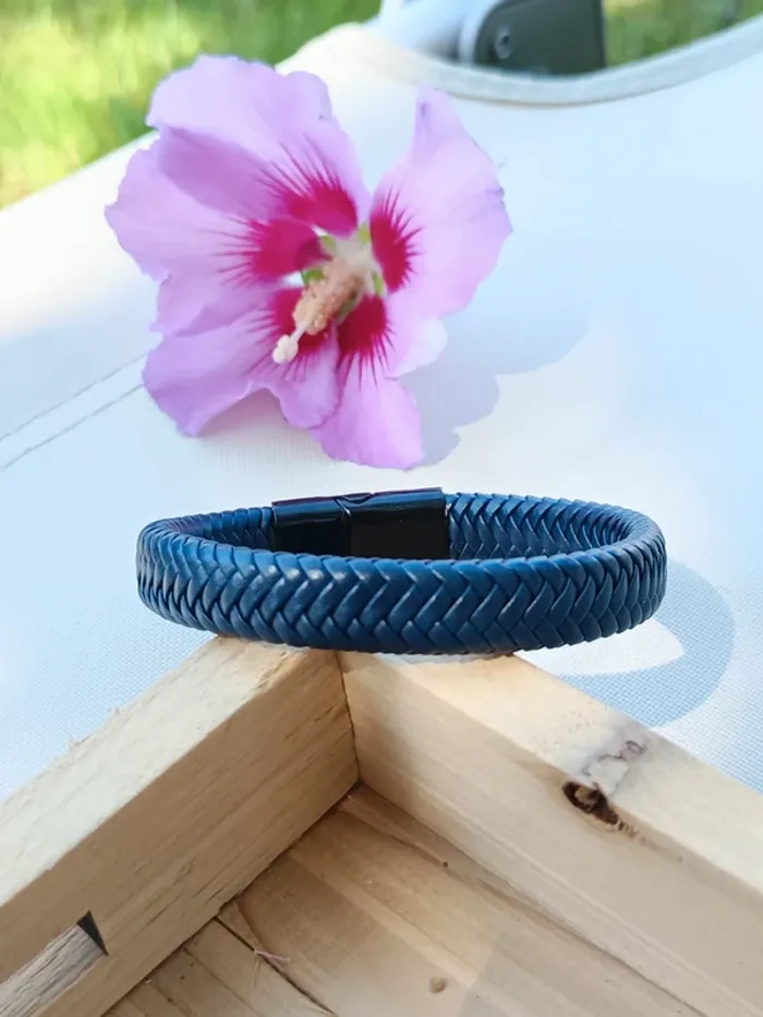 Bracelet cuir bleu homme - photo numéro 5