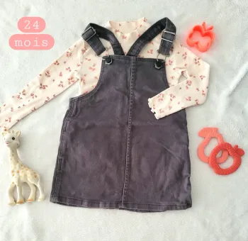 Ensemble robe en jeans noir t-shirt fleurie 24mois