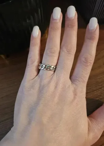 Bague, anneau maillons de chaine, couleur argentée, taille 62