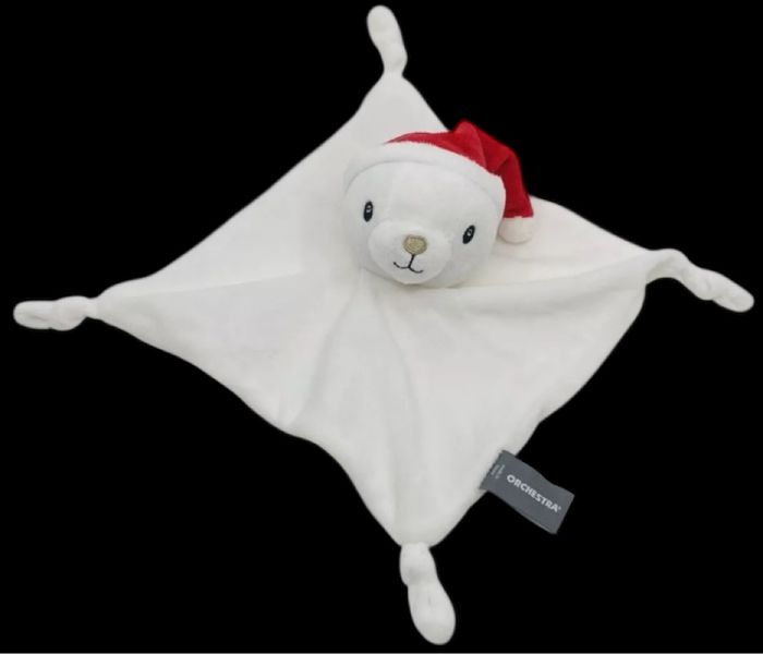 ❤️B3855  Doudou Ours Plat Mouchoir ORCHESTRA Blanc Bonnet Rouge Noël