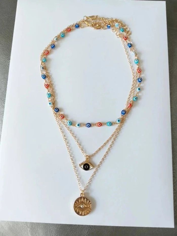 Magnifique collier bohème acier inoxydable, charm's œil - photo numéro 2