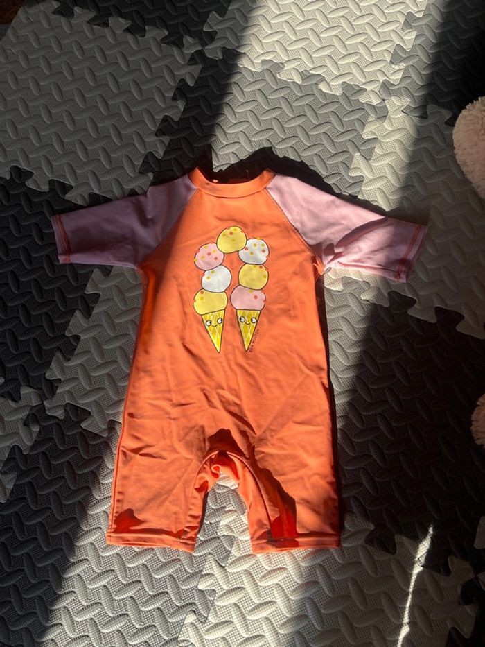 Maillot de bain intégrale fille eva mouton corail et rose 104/110