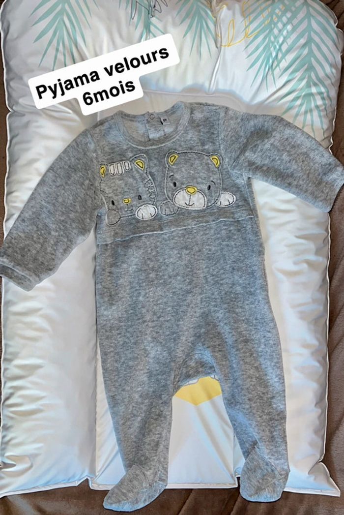 Pyjama velours gris chat mixte 6mois gemo
