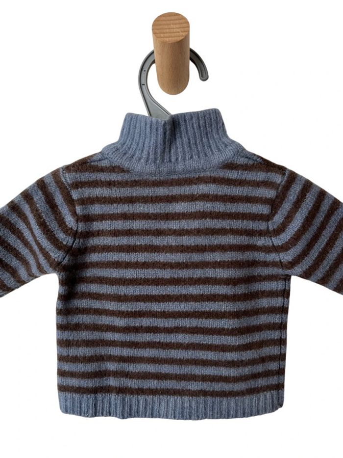 Pull rayé marron et bleu (laine) - Bout'chou 6 mois (67cm) - photo numéro 4
