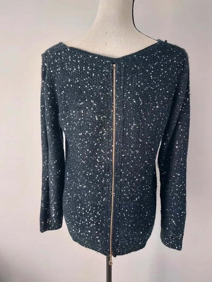Pull fin noir avec sequins dos voile - photo numéro 4