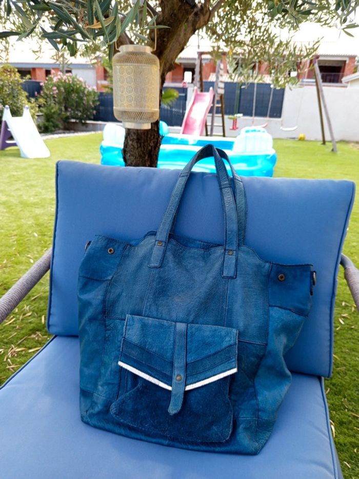 Sac cabas cuir bleu Pièces - photo numéro 13