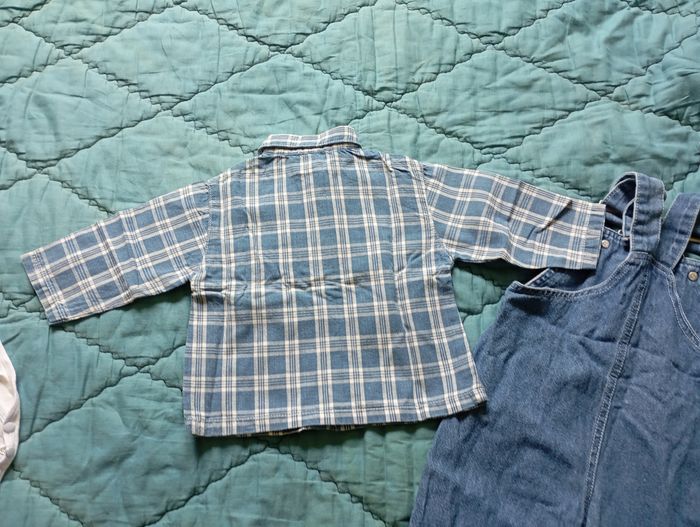 Ensemble salopette et chemise en jean 6 mois neuf - photo numéro 2