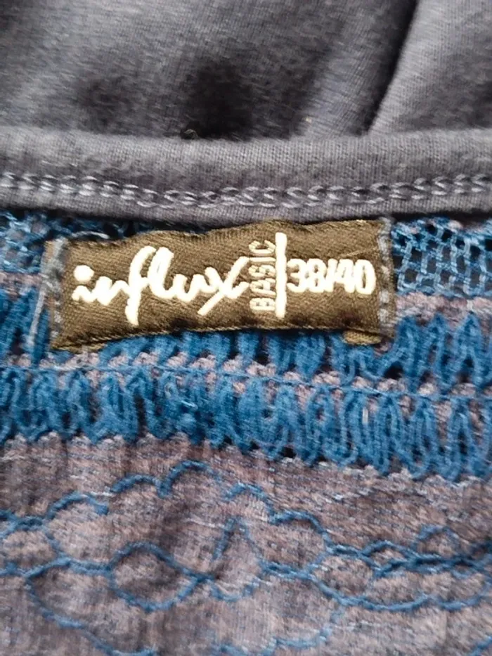 Tee-shirt manches courtes bleu avec dentelle Influx taille 38-40 - photo numéro 3