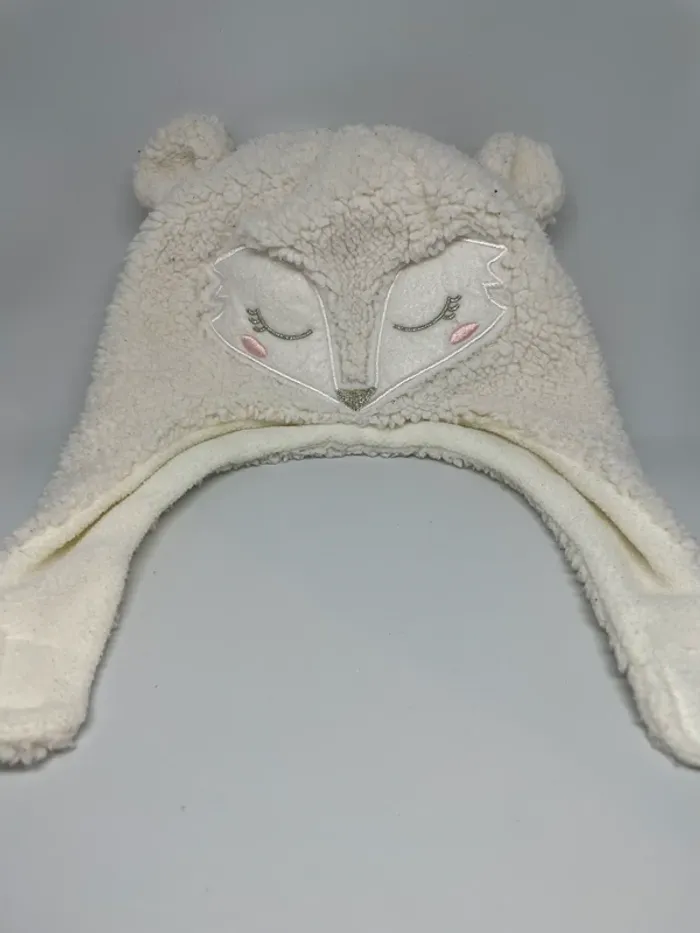 Bonnet renard blanc 18 mois.