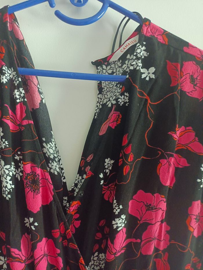 Combi pantalon noire à fleurs roses - photo numéro 3