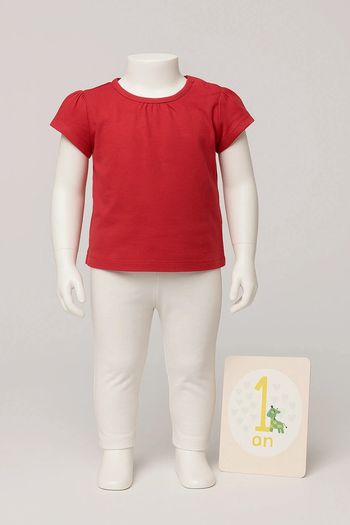 ensemble 12 mois – T-shirt rose & legging blanc