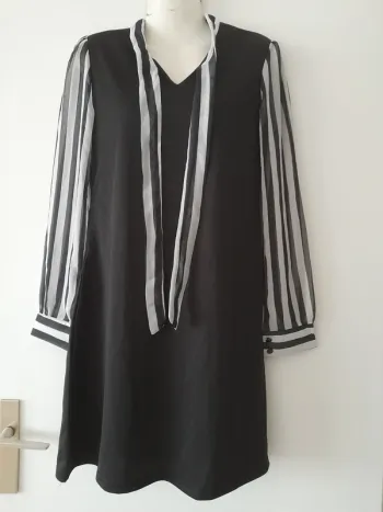 Robe noire et manches en voile transparent