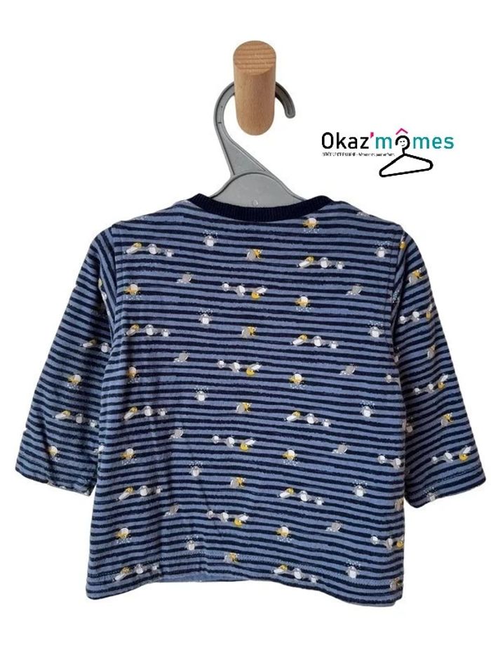 T-shirt manches longues doublé bleu (rayures et pingouins) - Absorba 6 mois (68cm) - photo numéro 3