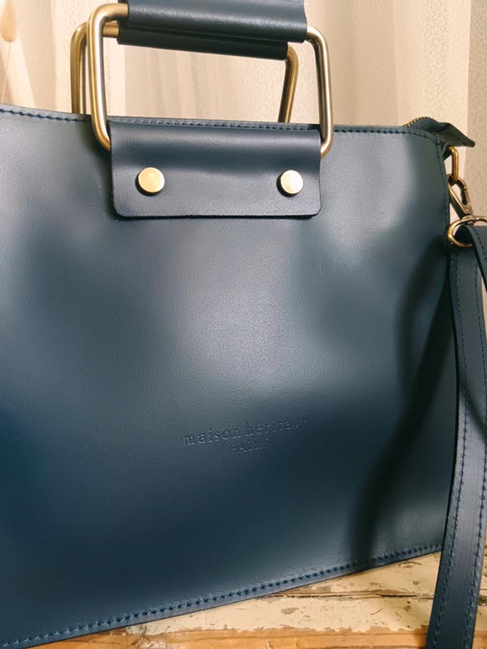 Maison Héritage | Sac cuir lisse bleu marine - photo numéro 9